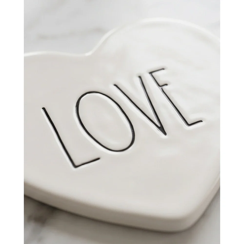 Rae Dunn Love Heart Ceramic Coasters Set of 4 White‎ Red Ribbon New